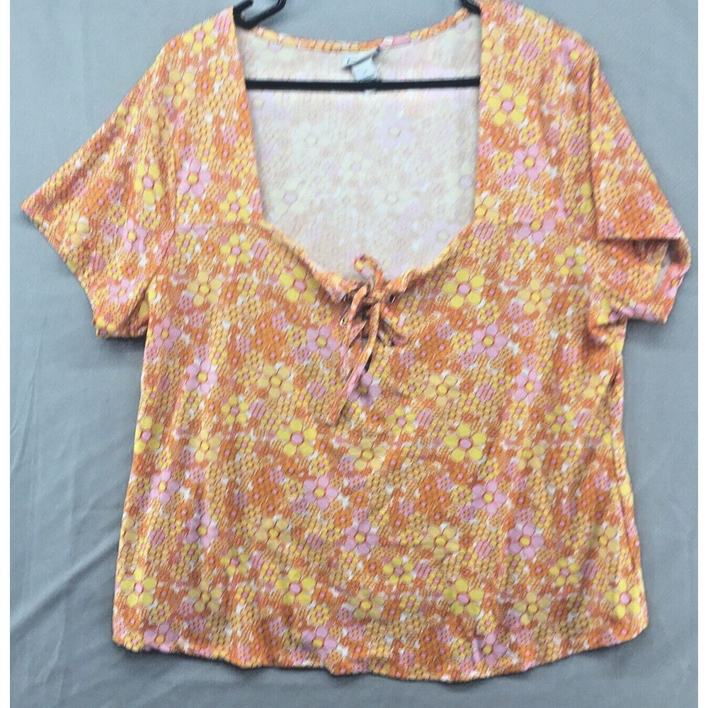 New Without Tags Rue21 Orange Floral Short Sleeve Blouse Size 3X Women Casual